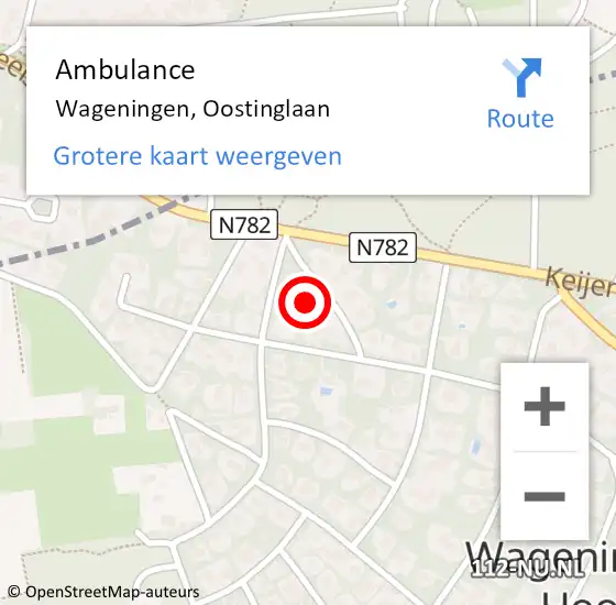 Locatie op kaart van de 112 melding: Ambulance Wageningen, Oostinglaan op 22 februari 2014 23:10