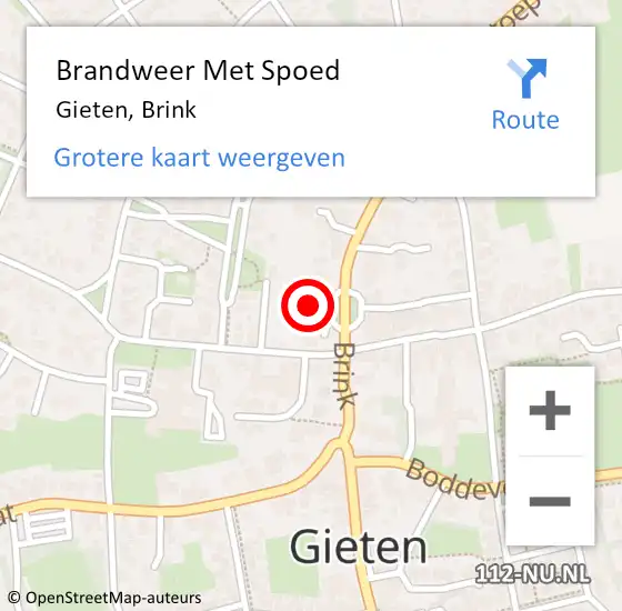 Locatie op kaart van de 112 melding: Brandweer Met Spoed Naar Gieten, Brink op 22 april 2018 13:58