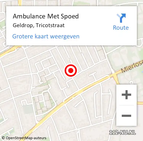 Locatie op kaart van de 112 melding: Ambulance Met Spoed Naar Geldrop, Tricotstraat op 22 april 2018 14:08