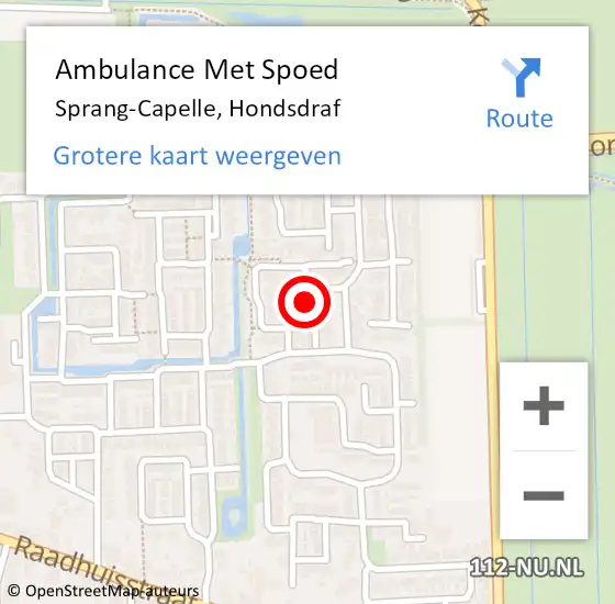 Locatie op kaart van de 112 melding: Ambulance Met Spoed Naar Sprang-Capelle, Hondsdraf op 22 april 2018 14:41
