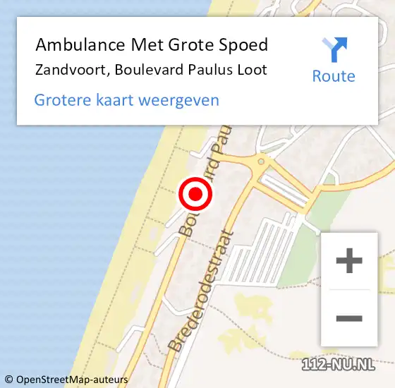 Locatie op kaart van de 112 melding: Ambulance Met Grote Spoed Naar Zandvoort, Boulevard Paulus Loot op 22 april 2018 15:23