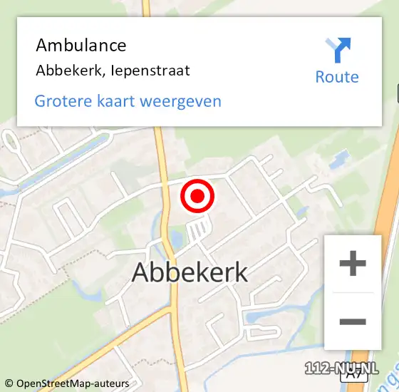 Locatie op kaart van de 112 melding: Ambulance Abbekerk, Iepenstraat op 22 april 2018 16:27