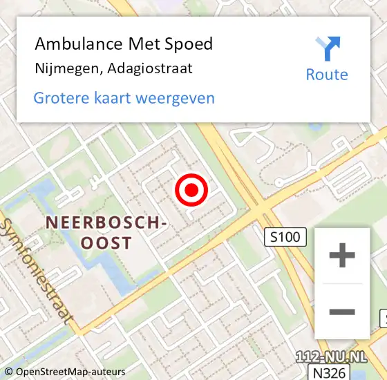 Locatie op kaart van de 112 melding: Ambulance Met Spoed Naar Nijmegen, Adagiostraat op 22 april 2018 17:54