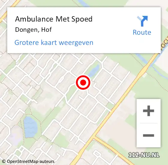 Locatie op kaart van de 112 melding: Ambulance Met Spoed Naar Dongen, Hof op 22 april 2018 17:54