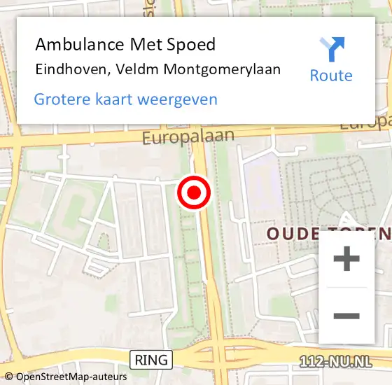Locatie op kaart van de 112 melding: Ambulance Met Spoed Naar Eindhoven, Veldmaarschalk Montgomerylaan op 22 april 2018 17:55