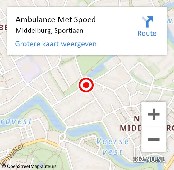 Locatie op kaart van de 112 melding: Ambulance Met Spoed Naar Middelburg, Sportlaan op 22 april 2018 17:58