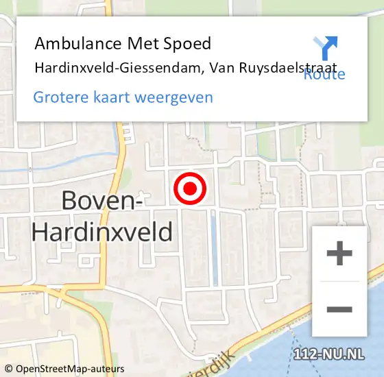 Locatie op kaart van de 112 melding: Ambulance Met Spoed Naar Hardinxveld-Giessendam, Van Ruysdaelstraat op 22 april 2018 18:18