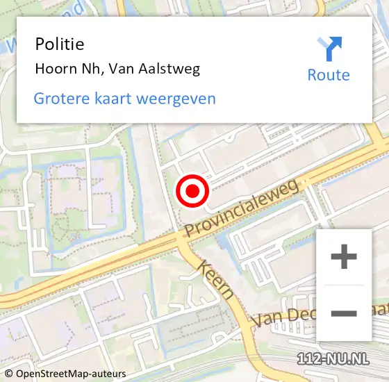 Locatie op kaart van de 112 melding: Politie Hoorn Nh, Van Aalstweg op 22 april 2018 18:41