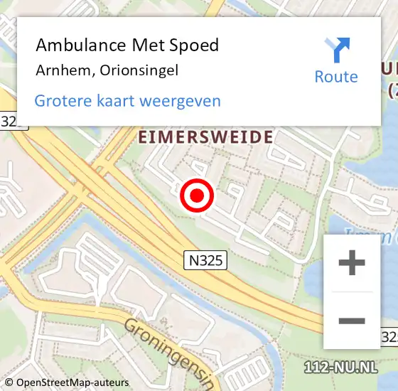 Locatie op kaart van de 112 melding: Ambulance Met Spoed Naar Arnhem, Orionsingel op 22 april 2018 20:41