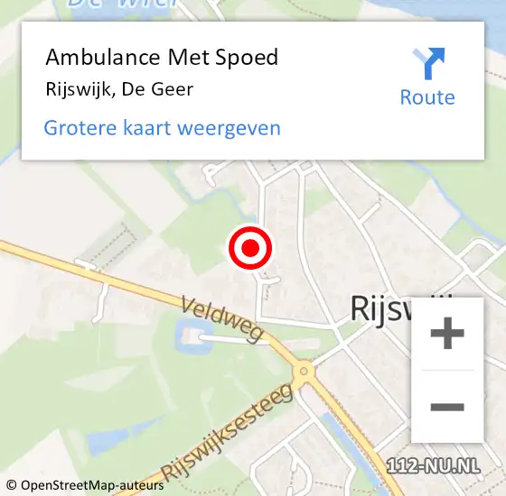 Locatie op kaart van de 112 melding: Ambulance Met Spoed Naar Rijswijk, De Geer op 22 april 2018 20:53