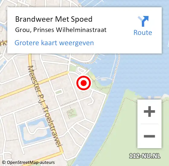 Locatie op kaart van de 112 melding: Brandweer Met Spoed Naar Grou, Prinses Wilhelminastraat op 22 april 2018 22:14