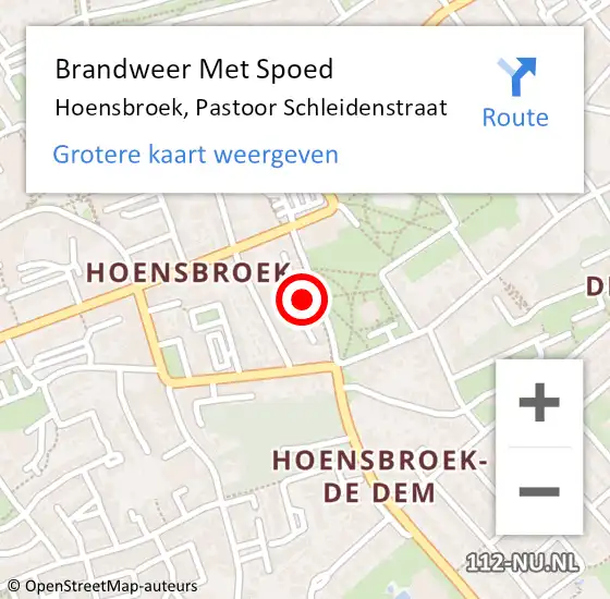 Locatie op kaart van de 112 melding: Brandweer Met Spoed Naar Hoensbroek, Pastoor Schleidenstraat op 22 april 2018 22:18