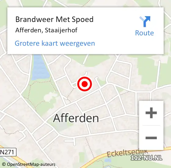 Locatie op kaart van de 112 melding: Brandweer Met Spoed Naar Afferden, Staaijerhof op 22 april 2018 22:24