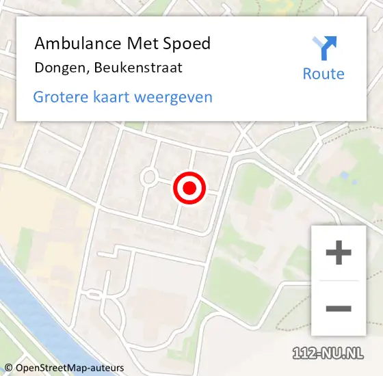 Locatie op kaart van de 112 melding: Ambulance Met Spoed Naar Dongen, Beukenstraat op 22 april 2018 22:36