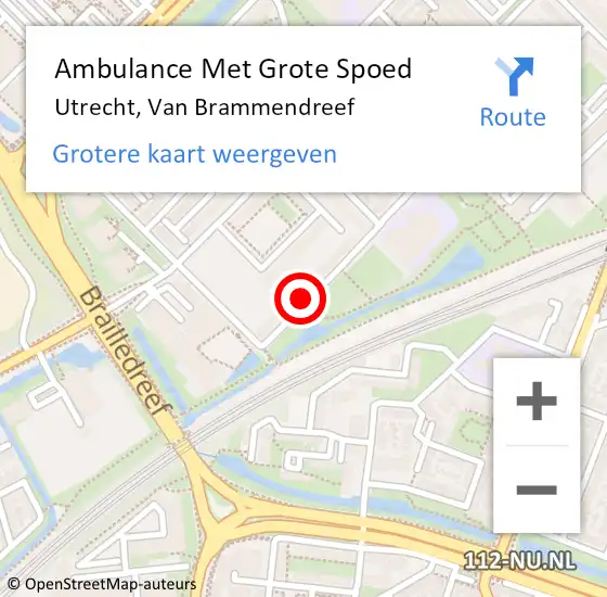 Locatie op kaart van de 112 melding: Ambulance Met Grote Spoed Naar Utrecht, Van Brammendreef op 22 april 2018 22:39