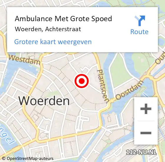 Locatie op kaart van de 112 melding: Ambulance Met Grote Spoed Naar Woerden, Achterstraat op 22 april 2018 22:40