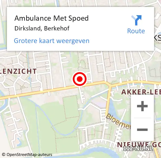 Locatie op kaart van de 112 melding: Ambulance Met Spoed Naar Dirksland, Berkehof op 22 april 2018 22:58