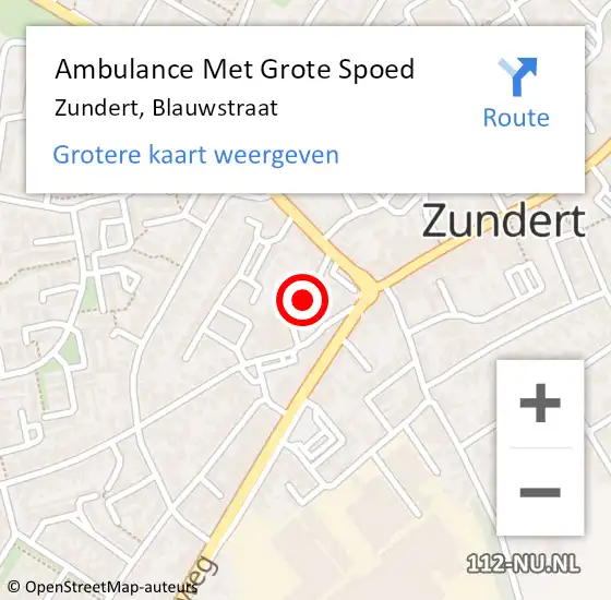 Locatie op kaart van de 112 melding: Ambulance Met Grote Spoed Naar Zundert, Blauwstraat op 23 april 2018 02:38