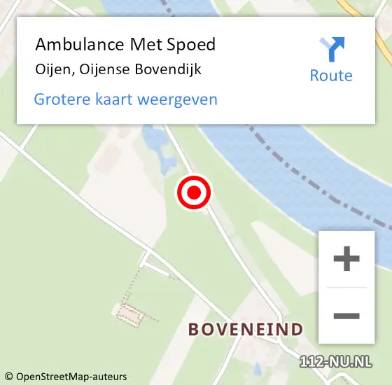 Locatie op kaart van de 112 melding: Ambulance Met Spoed Naar Oijen, Oijense Bovendijk op 23 april 2018 05:35