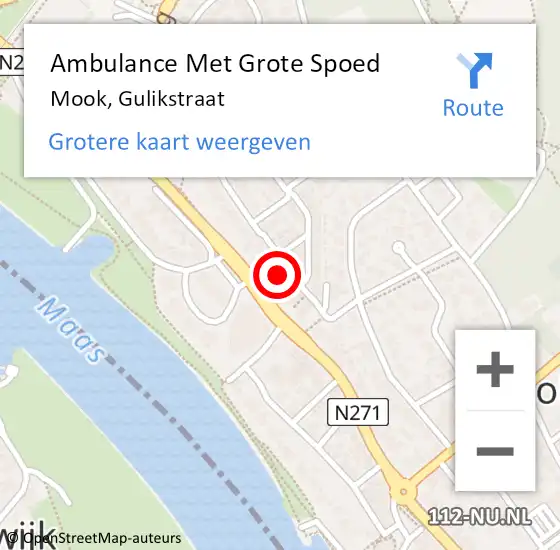 Locatie op kaart van de 112 melding: Ambulance Met Grote Spoed Naar Mook, Gulikstraat op 23 april 2018 07:14