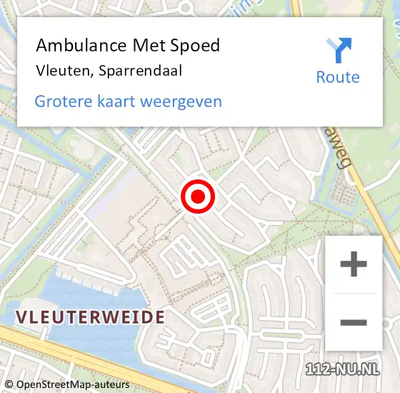 Locatie op kaart van de 112 melding: Ambulance Met Spoed Naar Vleuten, Sparrendaal op 23 april 2018 08:40