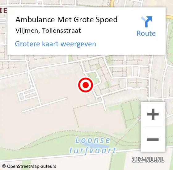 Locatie op kaart van de 112 melding: Ambulance Met Grote Spoed Naar Vlijmen, Tollensstraat op 23 april 2018 09:05