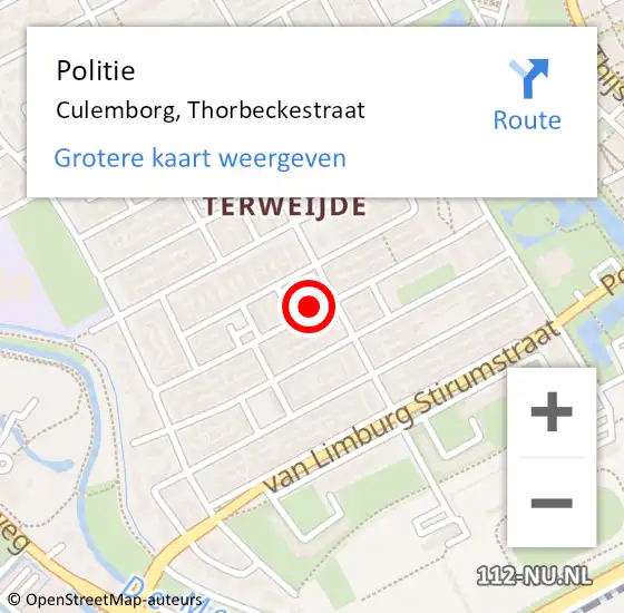 Locatie op kaart van de 112 melding: Politie Culemborg, Thorbeckestraat op 23 april 2018 10:32