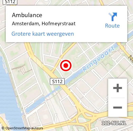 Locatie op kaart van de 112 melding: Ambulance Amsterdam, Hofmeyrstraat op 23 april 2018 13:11