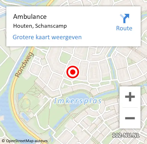 Locatie op kaart van de 112 melding: Ambulance Houten, Schanscamp op 23 april 2018 13:52