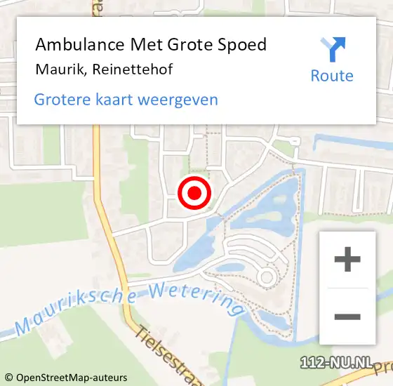 Locatie op kaart van de 112 melding: Ambulance Met Grote Spoed Naar Maurik, Reinettehof op 23 april 2018 14:05