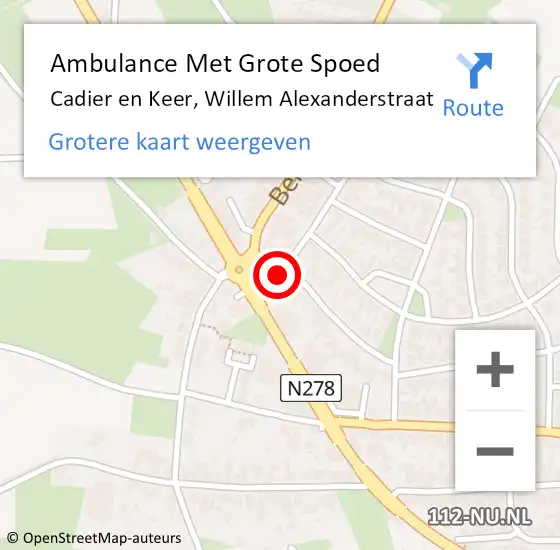 Locatie op kaart van de 112 melding: Ambulance Met Grote Spoed Naar Cadier en Keer, Willem Alexanderstraat op 23 februari 2014 02:39