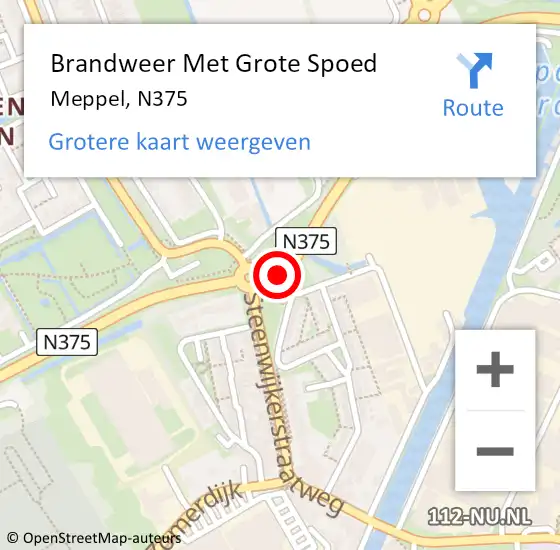 Locatie op kaart van de 112 melding: Brandweer Met Grote Spoed Naar Meppel, N375 op 23 april 2018 15:10