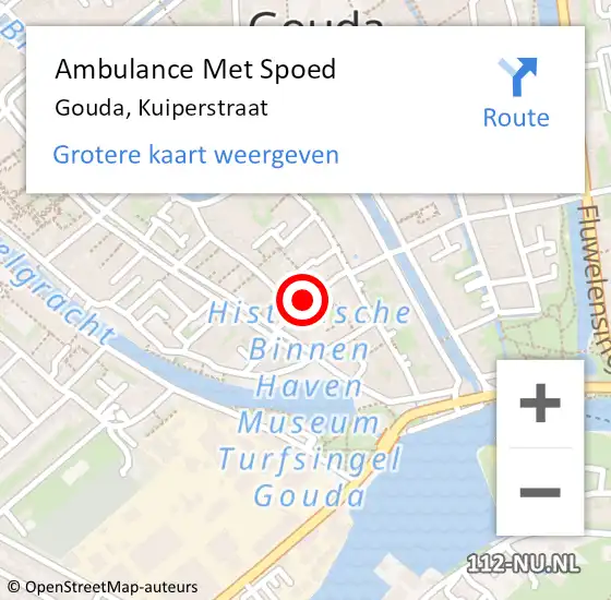 Locatie op kaart van de 112 melding: Ambulance Met Spoed Naar Gouda, Kuiperstraat op 23 april 2018 15:23