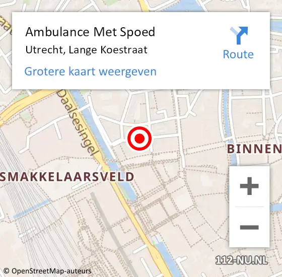 Locatie op kaart van de 112 melding: Ambulance Met Spoed Naar Utrecht, Lange Koestraat op 23 april 2018 16:20