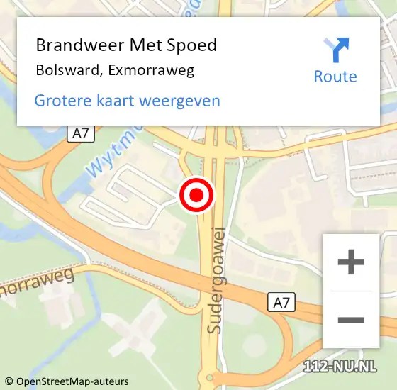 Locatie op kaart van de 112 melding: Brandweer Met Spoed Naar Bolsward, Exmorraweg op 23 februari 2014 03:13