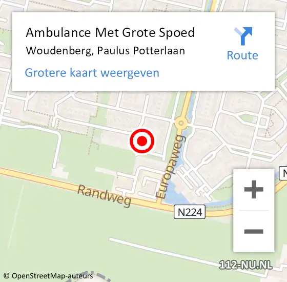 Locatie op kaart van de 112 melding: Ambulance Met Grote Spoed Naar Woudenberg, Paulus Potterlaan op 23 april 2018 16:46