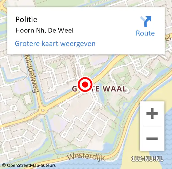 Locatie op kaart van de 112 melding: Politie Hoorn Nh, De Weel op 23 april 2018 16:58