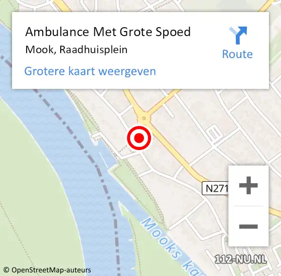 Locatie op kaart van de 112 melding: Ambulance Met Grote Spoed Naar Mook, Raadhuisplein op 23 april 2018 17:04