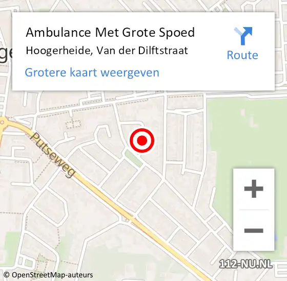 Locatie op kaart van de 112 melding: Ambulance Met Grote Spoed Naar Hoogerheide, Van der Dilftstraat op 23 april 2018 17:05
