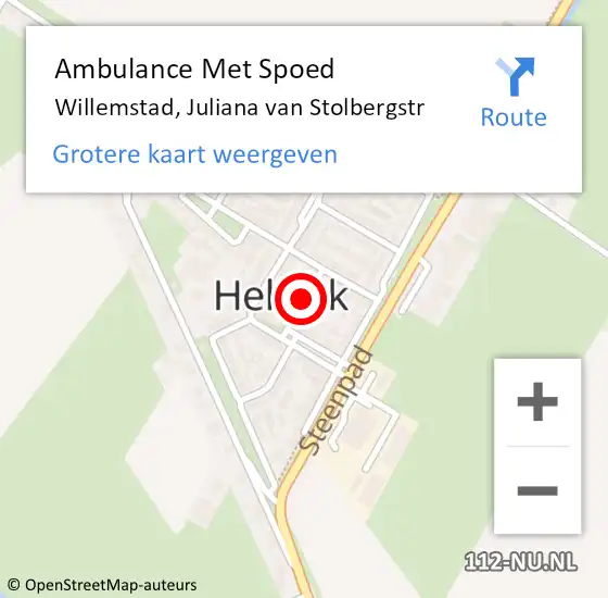 Locatie op kaart van de 112 melding: Ambulance Met Spoed Naar Willemstad, Juliana van Stolbergstr op 23 april 2018 17:43