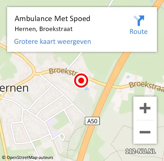 Locatie op kaart van de 112 melding: Ambulance Met Spoed Naar Hernen, Broekstraat op 23 april 2018 19:26