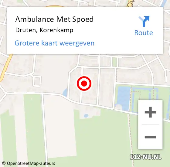 Locatie op kaart van de 112 melding: Ambulance Met Spoed Naar Druten, Korenkamp op 23 april 2018 21:31