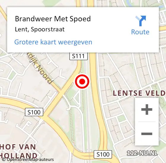 Locatie op kaart van de 112 melding: Brandweer Met Spoed Naar Lent, Spoorstraat op 23 april 2018 21:37