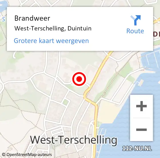 Locatie op kaart van de 112 melding: Brandweer West-Terschelling, Duintuin op 23 april 2018 21:54