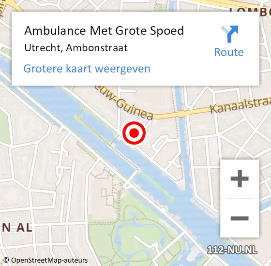 Locatie op kaart van de 112 melding: Ambulance Met Grote Spoed Naar Utrecht, Ambonstraat op 23 april 2018 22:23