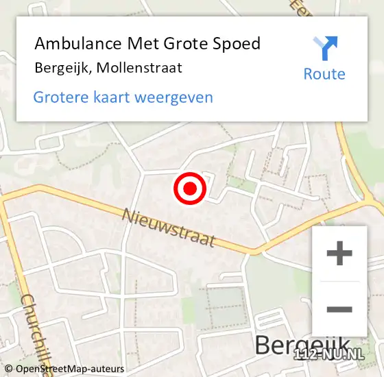 Locatie op kaart van de 112 melding: Ambulance Met Grote Spoed Naar Bergeijk, Mollenstraat op 23 april 2018 23:47