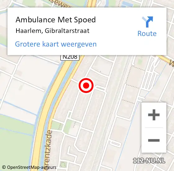 Locatie op kaart van de 112 melding: Ambulance Met Spoed Naar Haarlem, Gibraltarstraat op 24 april 2018 01:19