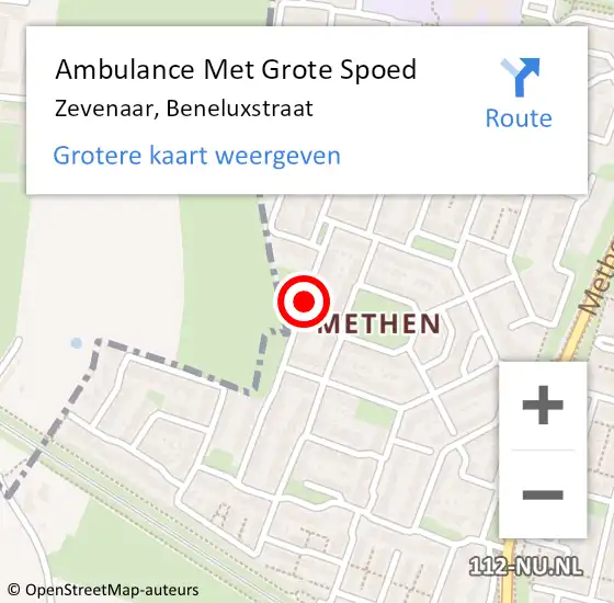 Locatie op kaart van de 112 melding: Ambulance Met Grote Spoed Naar Zevenaar, Beneluxstraat op 24 april 2018 01:38