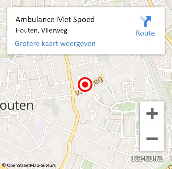 Locatie op kaart van de 112 melding: Ambulance Met Spoed Naar Houten, Vlierweg op 24 april 2018 03:12