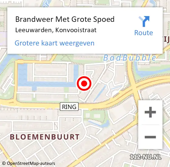 Locatie op kaart van de 112 melding: Brandweer Met Grote Spoed Naar Leeuwarden, Konvooistraat op 24 april 2018 05:31